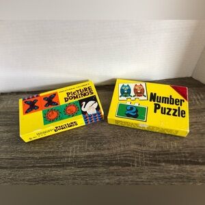 Vtg Picture Dominos and Number Puzzle Sets